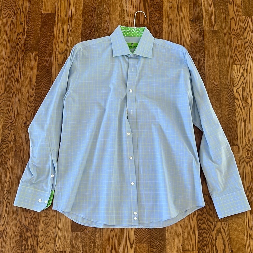 Bristol & Bull Men’s Blue & Yellow Check Dress Shirt Size Large